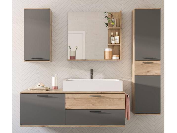 Badezimmer-Set Mason 1 , Nox Oak / Basalt grau , 5-teilig mit Handtuchhalter von fh furnhaus