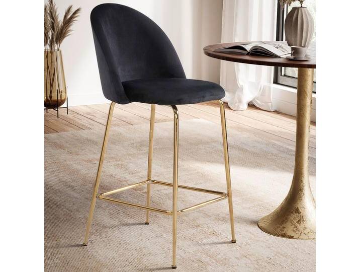 Barhocker 2er Set Diama , mit goldenen Beinen , samt , schwarz von fh furnhaus