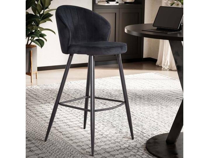 Barhocker 2er Set Shella , mit Fußablage , samt , schwarz Barhocker 2er Set Shella , mit Fußablage , samt , schwarz von fh furnhaus