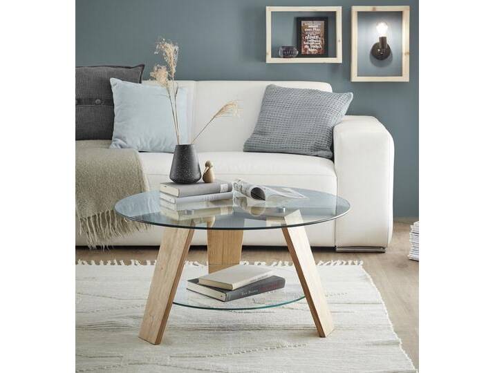Couchtisch Lublin rund mit Glasplatte , Ø75 , Eiche massiv , Eichefarben von fh furnhaus