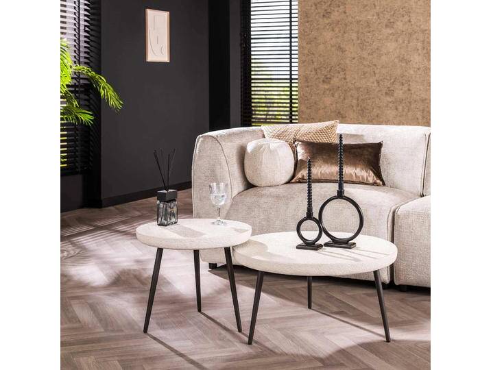 Couchtisch Set Junsei 2-teilig , rund , Marmorlook , weiß von fh furnhaus