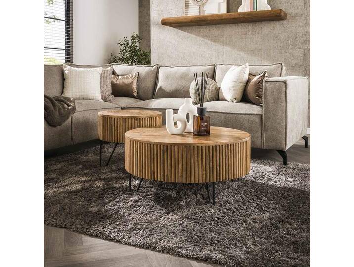 Couchtisch Set Keke 2-teilig , Ø50/Ø80 , Mangoholz massiv , sandfarben von fh furnhaus
