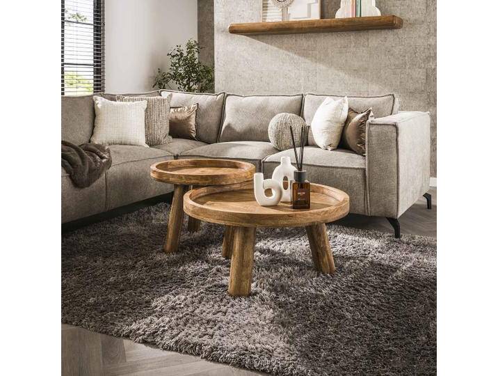 Couchtisch Set Mando , 2-teilig , Ø60/Ø80 , Mangoholz , Sandfarben von fh furnhaus