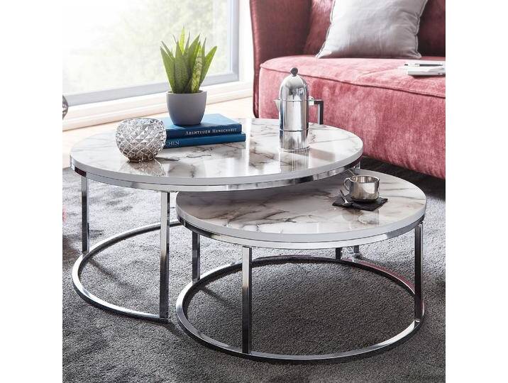 Couchtisch Set Marma 2-teilig , rund , Silber Marmorlook von fh furnhaus
