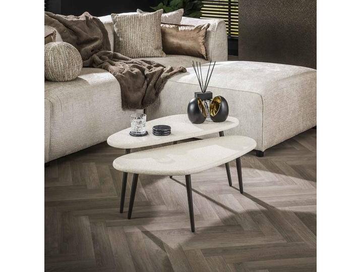 Couchtisch Set Perla 2-teilig , Marmorkomposit , beige von fh furnhaus