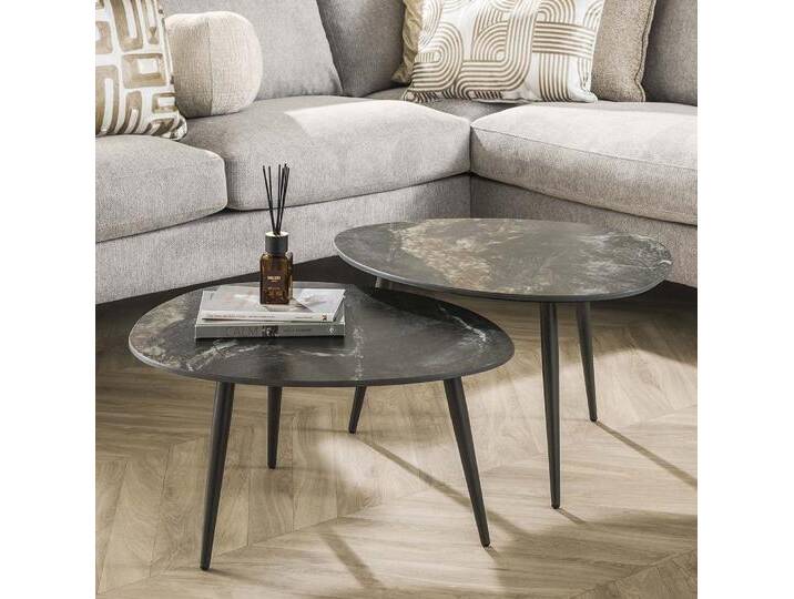 Couchtisch Set Vola , 2-teilig , Keramik , schwarz von fh furnhaus