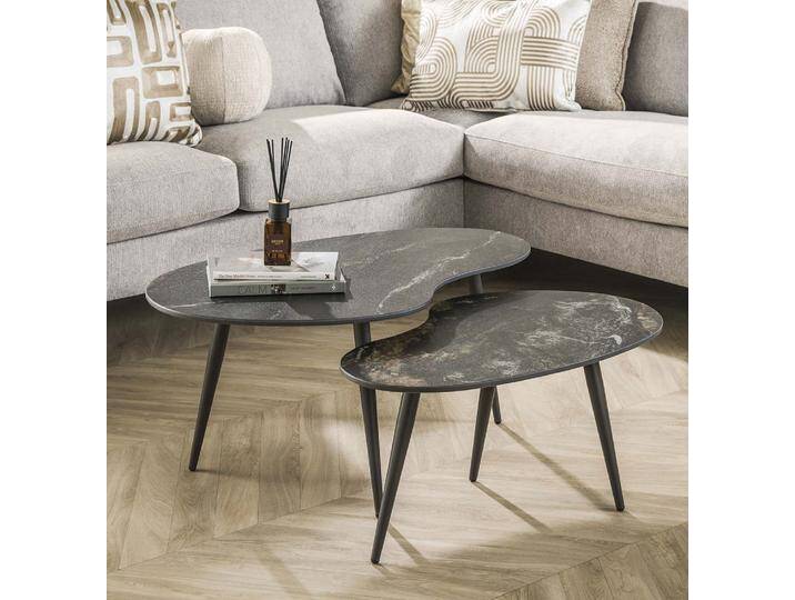 Couchtisch Set Vola , 2-teilig , Nierenform , Keramik , schwarz von fh furnhaus