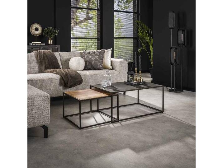 Couchtischset Leiba , 2-teilig , Akazie massiv / Schiefer , dunkelgrau / braun von fh furnhaus