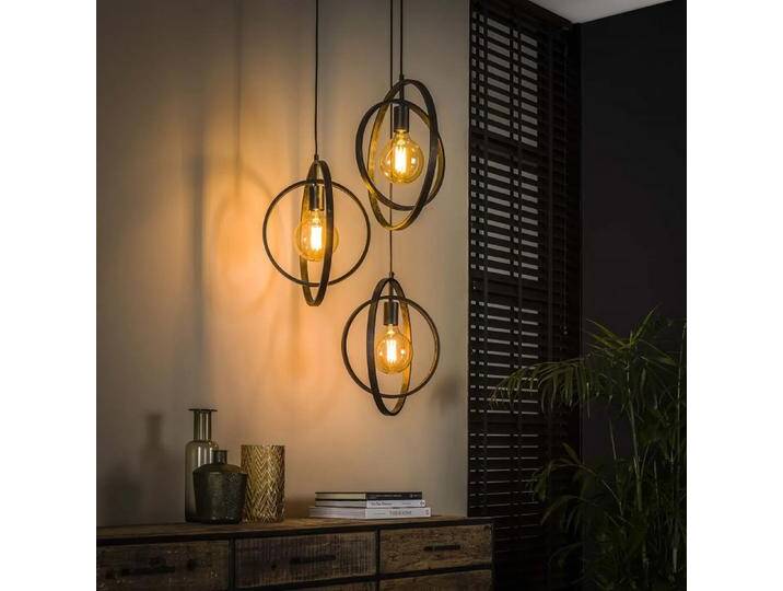 Hängelampe Vejin 3 Leuchten Metallringe Charcoal grau gestuft von fh furnhaus