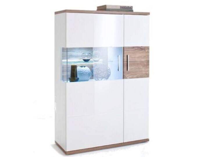 Highboard (L) Luzern , weiß Hochglanz / Sterling Oak , LED Beleuchtung Komplettset von fh furnhaus