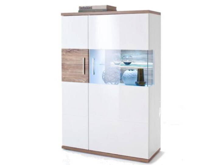 Highboard (R) Luzern , weiß Hochglanz / Sterling Oak , Komplettset von fh furnhaus