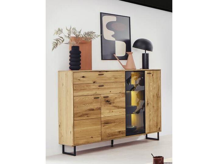Highboard Arezzo , Wildeiche / anthrazit , mit 2er Set LED Beleuchtung 30 cm von fh furnhaus