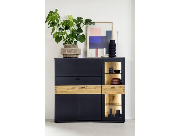 Highboard Cesena , Wildeiche / schwarzgrau , ohne Beleuchtung von fh furnhaus