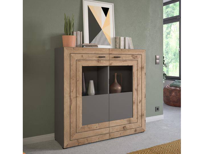 Highboard Freno , grau matt / Nox Oak , ohne Beleuchtung von fh furnhaus