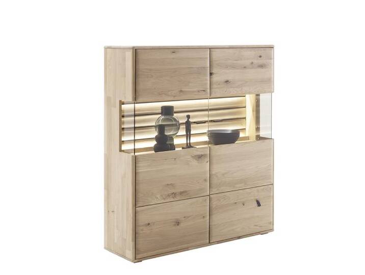 Highboard Girona , mit Glastüren , Ast / Balkeneiche , mit Beleuchtung Komplettset von fh furnhaus