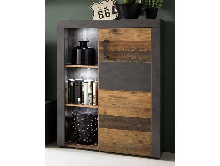 Highboard Kommode Indy , Old Used Wood / Matera grau , LED Beleuchtung , Shabby Look von fh furnhaus