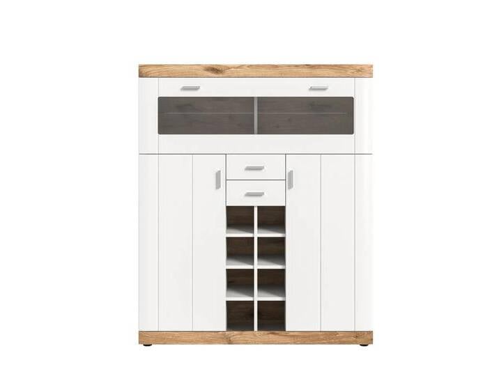 Highboard Laredo weiß / Nox Oak mit 2er Set Glasbodenclips von fh furnhaus