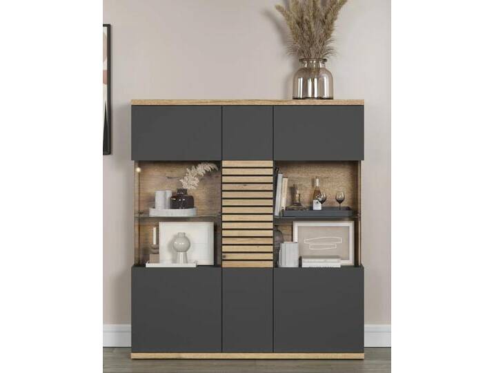 Highboard Norris grau / Coast Evoke Oak 131 cm x 147 cm x 38 cm 2er Set LED Unterbauspots Highboard Norris grau / Coast Evoke Oak 131 cm x 147 cm x 38 cm 2er Set LED Unterbauspots von fh furnhaus