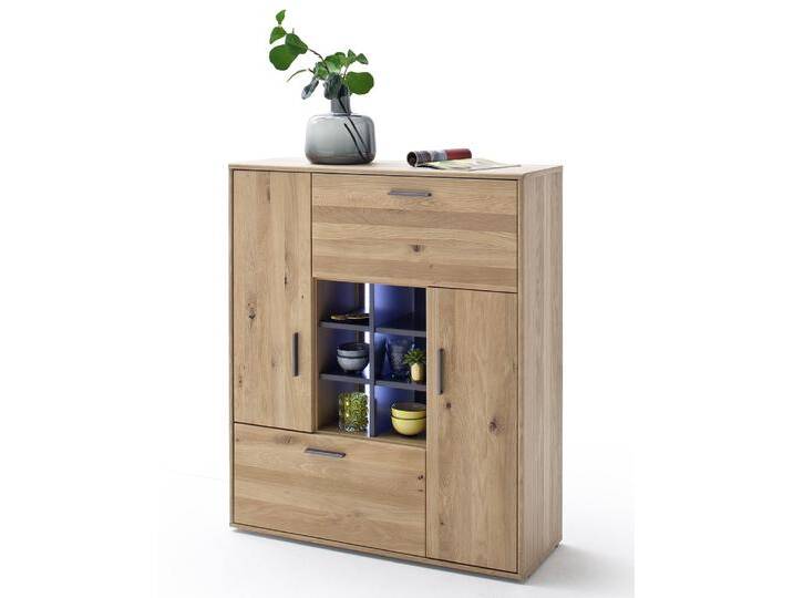 Highboard Portland , Asteiche Bianco massiv , LED Beleuchtung von fh furnhaus