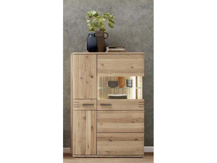 Highboard Salvador klein , Balkeneiche Bianco , mit 2er Set LED Beleuchtung 30 cm von fh furnhaus