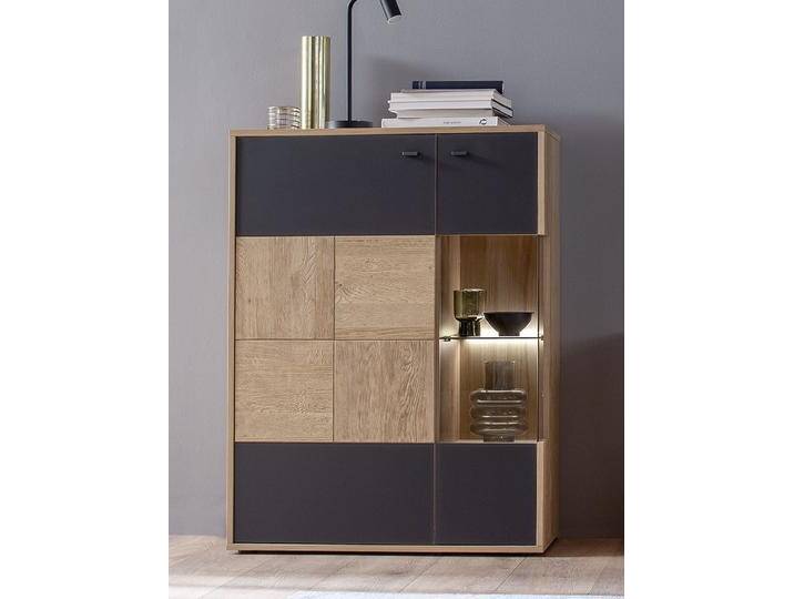 Highboard Valencia , Balkeneiche Bianco / Glas anthrazit , LED Beleuchtung von fh furnhaus
