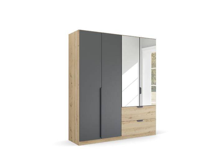 Kleiderschrank Drehtürenschrank Dark&Wood , mit Spiegel & Schubkästen , grau metallic / Eiche Artisan , verschiedene Größen von fh furnhaus