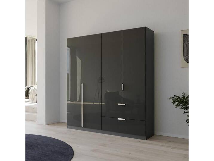 Kleiderschrank Drehtürenschrank Glamour , mit Schubkästen , effektgrau Hochglanz / grau metallic , verschiedene Größen von fh furnhaus