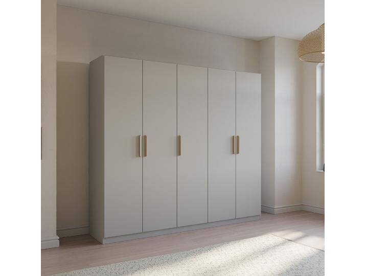 Kleiderschrank Drehtürenschrank Quadra-Spin , 5-türig , seidengrau , 226x210 , Griff Skandi von fh furnhaus