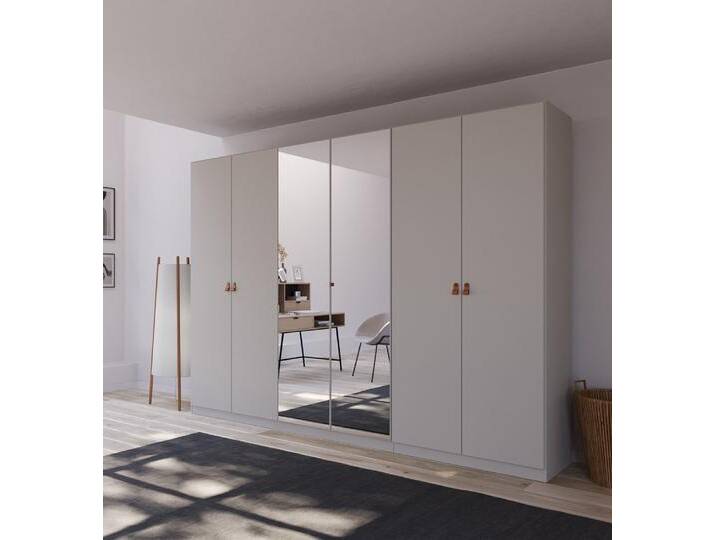 Kleiderschrank Drehtürenschrank Quadra-Spin , 6-türig , mit Spigeltüren , seidengrau , 271x210 , Griff Homey von fh furnhaus