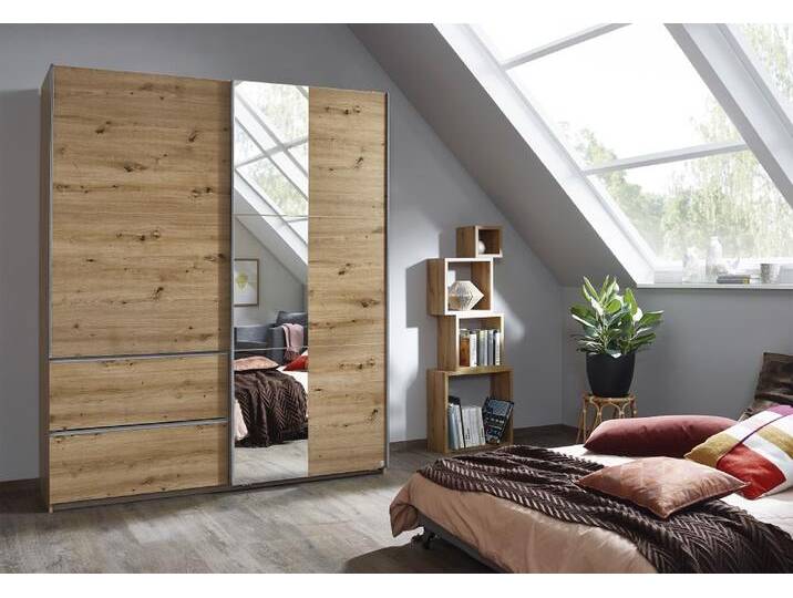 Kleiderschrank Schwebetürenschrank Sevilla mit Spiegel , 2-türig , Eiche Artisan , verschiedene Größen von fh furnhaus
