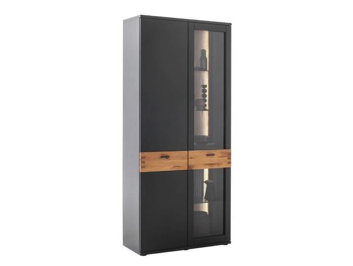 Kombi-Vitrine Cesena , Wildeiche / schwarzgrau , LED Beleuchtung Komplettset von fh furnhaus