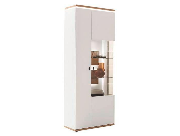 Kombi-Vitrine Matadi , Soft white / Ast-Balkeneiche , mit LED Bandbeleuchtung von fh furnhaus