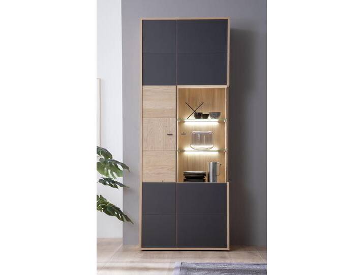 Kombi-Vitrine Valencia , Balkeneiche Bianco / Glas anthrazit , LED Beleuchtung Kombi-Vitrine Valencia , Balkeneiche Bianco / Glas anthrazit , LED Beleuchtung von fh furnhaus