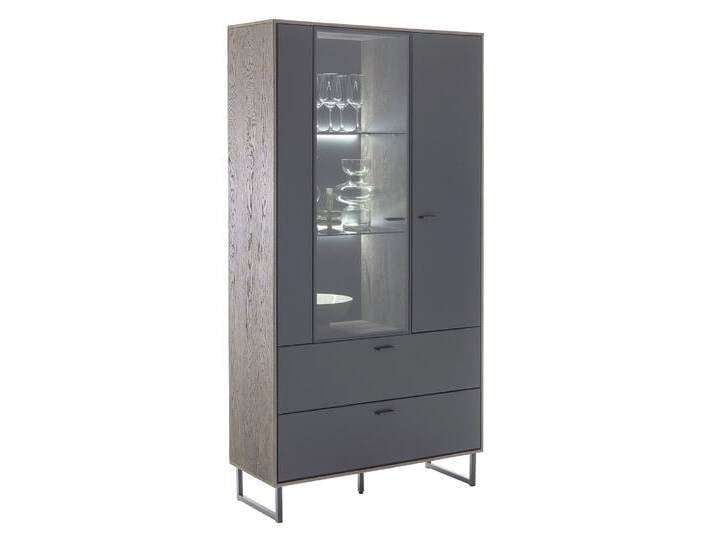 Kombi-Vitrine Venezia , Softblack / Vulcano Eiche , optional LED Beleuchtung von fh furnhaus