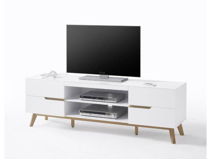 Lowboard TV-Schrank Cervo , weiß matt / Asteiche massiv von fh furnhaus