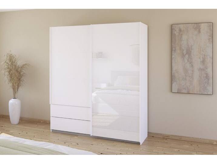 Schwebetürenschrank Elara mit Glas , alpinweiß / weiß , 181 x 210 x 62 cm Schwebetürenschrank Elara mit Glas , alpinweiß / weiß , 181 x 210 x 62 cm von fh furnhaus