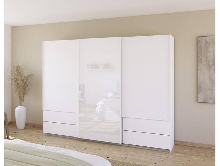 Schwebetürenschrank Elara mit Glas , alpinweiß / weiß , 271 x 210 x 62 cm Schwebetürenschrank Elara mit Glas , alpinweiß / weiß , 271 x 210 x 62 cm von fh furnhaus