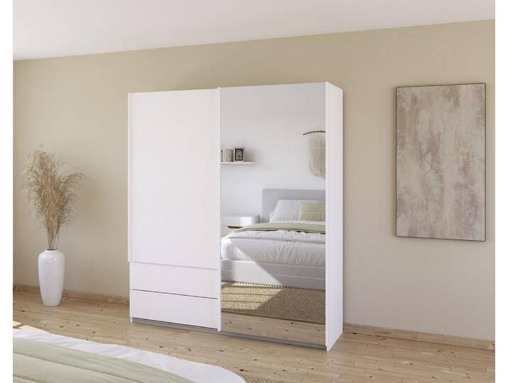 Schwebetürenschrank Elara mit Spiegel , alpinweiß , verschiedene Größe von fh furnhaus