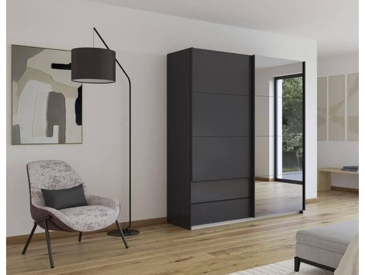 Schwebetürenschrank Elara mit Spiegel in grau , grau metallic , verschiedene Größe von fh furnhaus
