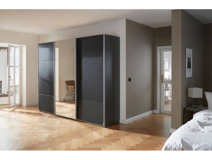 Schwebetürenschrank Kulmbach , 3-türig , mit Spiegel & Zubehör , grau metallic , 271x229 von fh furnhaus