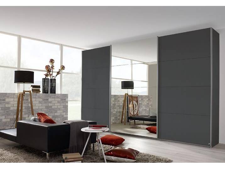 Schwebetürenschrank Kulmbach , 3-türig , mit Spiegel & Zubehör , grau metallic , 360x210 von fh furnhaus