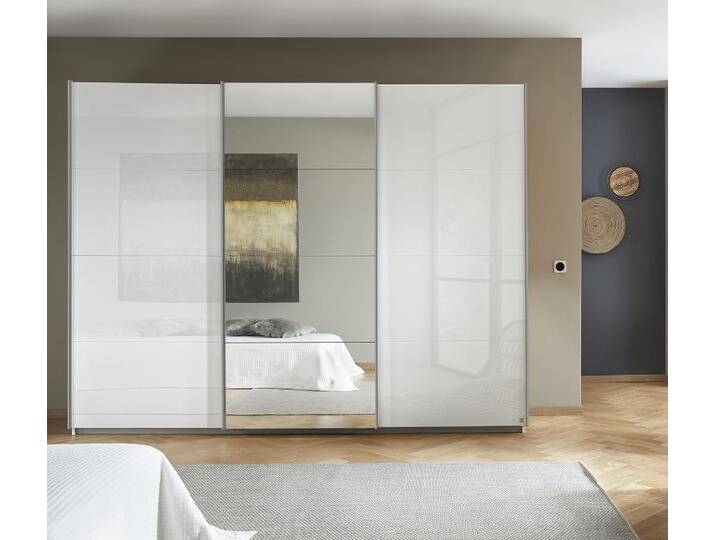 Schwebetürenschrank Kulmbach , 3-türig , mit Spiegel & Zubehör , weiß Hochglanz / alpinweiß , 360x229 von fh furnhaus