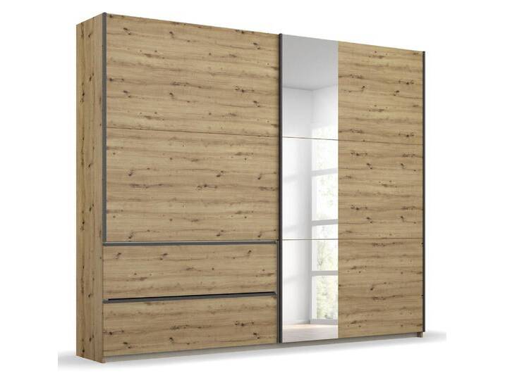 Schwebetürenschrank Sevilla mit Spiegel , 2-türig , Eiche Artisan / grau metallic , 218 x 210 x 59 cm von fh furnhaus