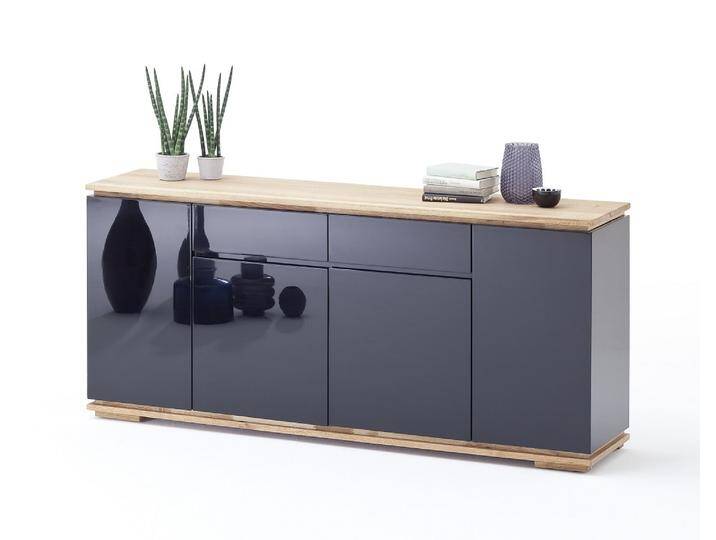Sideboard Chiaro groß , schwarz Hochglanz / Asteiche massiv von fh furnhaus
