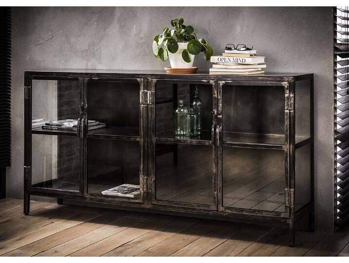 Sideboard Edfu , Glas & Metall , Vintage anthrazit von fh furnhaus