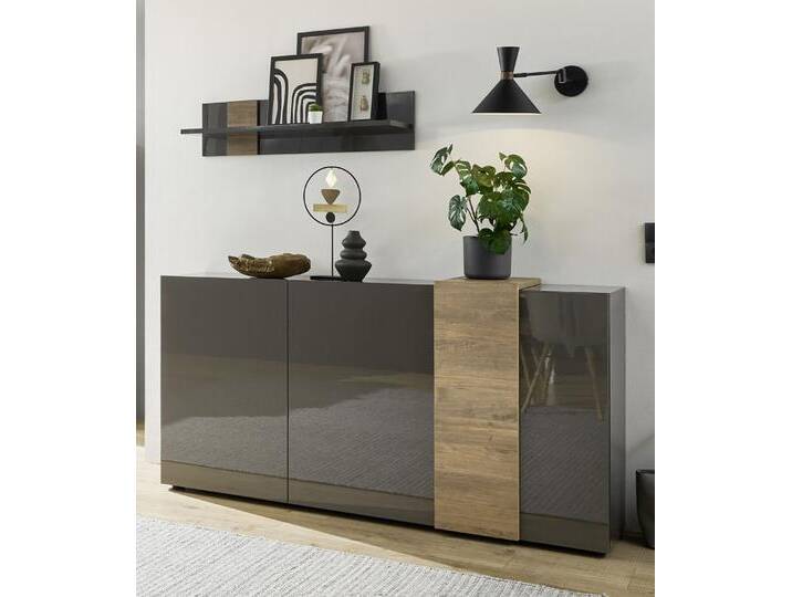 Sideboard Positano , grau Hochglanz / Eiche Mercure von fh furnhaus