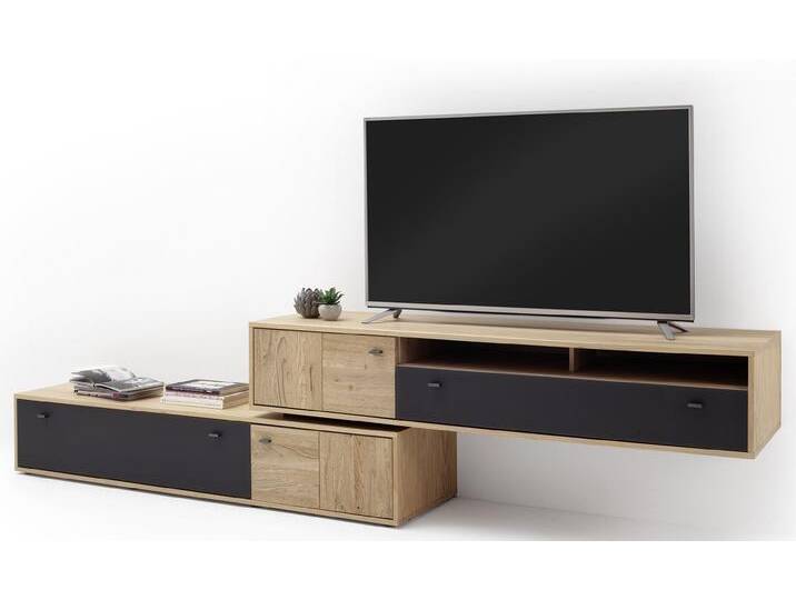 TV-Board Valencia 2 , Balkeneiche Bianco / Glas anthrazit von fh furnhaus