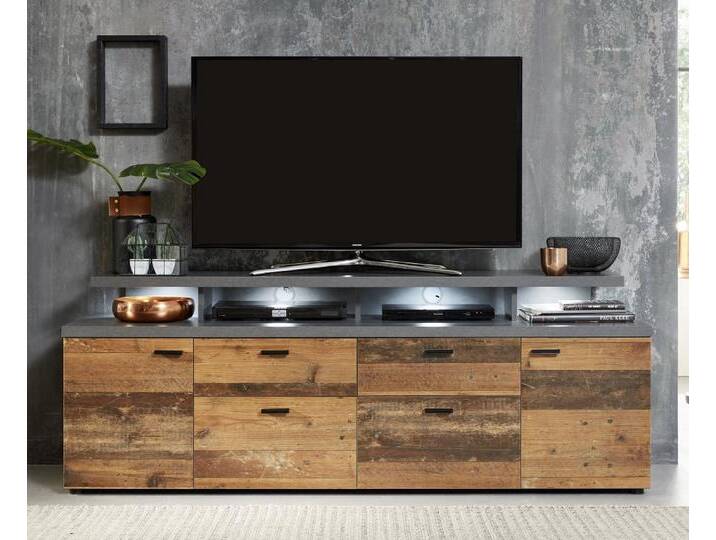 TV Lowboard Mood , Old Used Wood / Matera grau , Shabby Look mit 4er Set LED Beleuchtung von fh furnhaus
