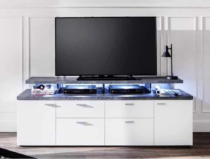TV Lowboard Mood , weiß / Stone dunkel mit 4er Set LED Unterbauspots TV Lowboard Mood , weiß / Stone dunkel mit 4er Set LED Unterbauspots von fh furnhaus