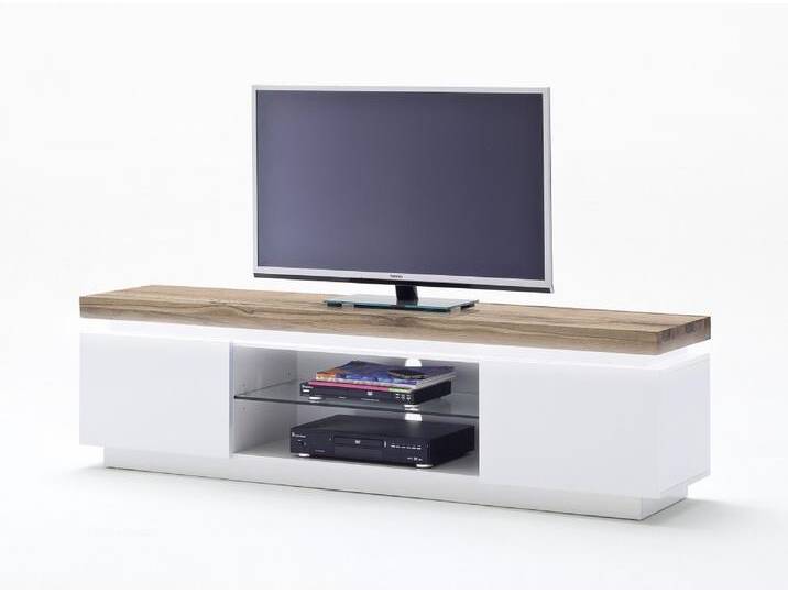 TV-Lowboard Romina , weiß matt / Eiche massiv , inkl. LED Beleuchtung von fh furnhaus